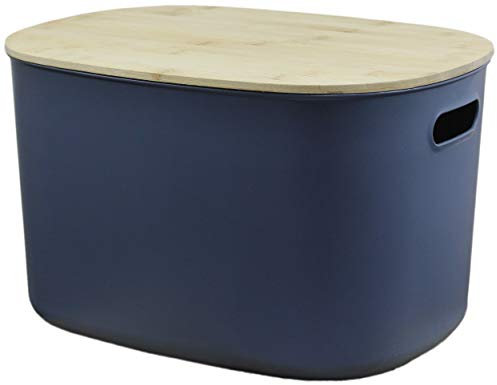 Muddy Hands Plastic Storage Box with Bamboo Lid Home Kitchen Bedroom Bathroom Office Stackable Lidded Basket Container (2, 5 Litre Anthracite)