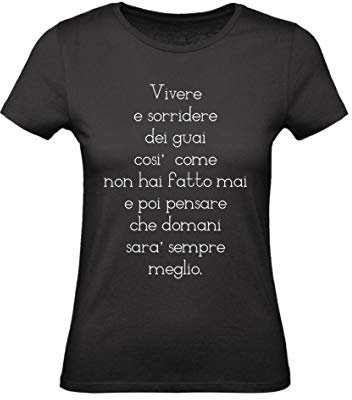 T-Shirt Donna Cotone Basic Super vestibilità Top qualità - Vivere - Divertente Humor Made in Italy (Nero, S)