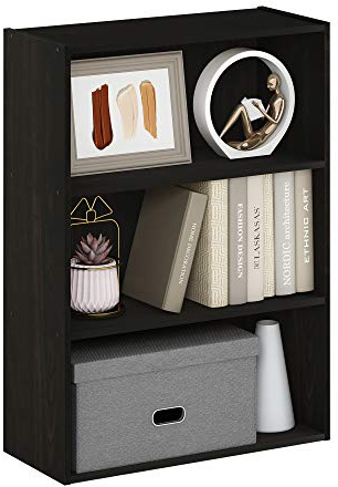 Furinno PASIR 3-Tier Storage Shelves Bookcase, Book Shelf, Dark Espresso | Bookshelf, 24.6 x 60.2 x 80cm, for Living Room, Bedroom, Home Office