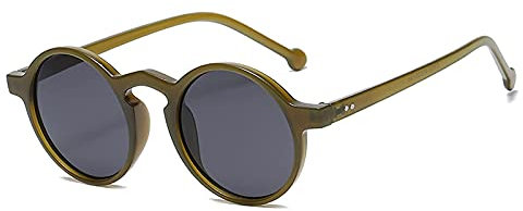 Long Keeper Round Retro Sunglasses for Men Women Classic Vintage Sun Glasses Unisex with UV protection Eyewear for driving hiking daily outdoor activities (Olive Green/Grey)