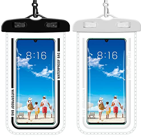 Pochette Étanche Smartphone, Lot de 2, Touch Sensible, Pochette Téléphone Étanche pour i-Phone 12/11/XR/8/8 Plus, Galaxy S10/S10+/S20/S20+, Huawei Nova7 Pro/P40 Pro, Jusqu'à 7.2 Pouces, Blanc & Noir
