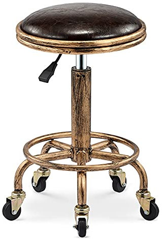 YOFXZGR Barhocker, Vintage, Hocker mit Rollen, 360 ° drehbar, Barhocker, höhenverstellbar, 50 – 64 cm, Frisierhocker, Werkstatt, Tisch, Barhocker (Crackle Braun)