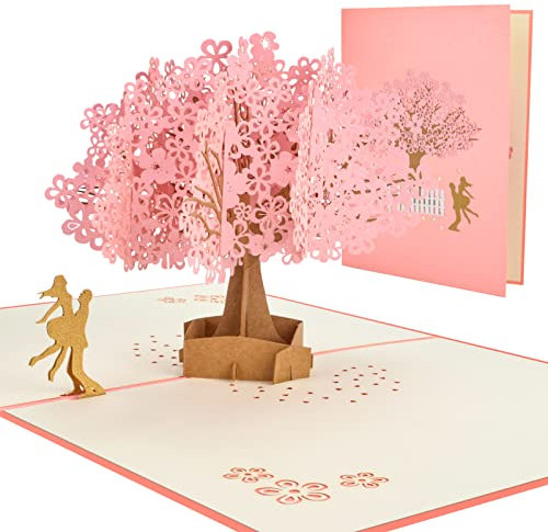 AIBAOBAO Valentinstag Karte 3D Pop Up, Rosa Geburtstag Skarte hochzeitskarte mit Umschlag, Kirschblüte Valentinstag Karte für Paare Geschenke Hochzeitstag Einladungen Geburtstage Partys Jahrestags