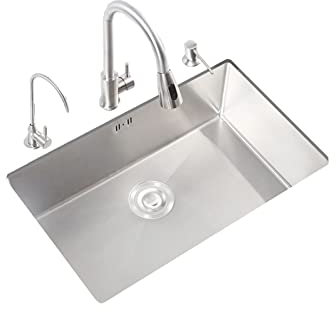 LBSI Évier de Cuisine 1 Bac Acier Inoxydable 304 Grand Évier Simple Évier Évier Encastré sous Le Comptoir avec Robinet Processus de Tréfilage 60 * 40cm