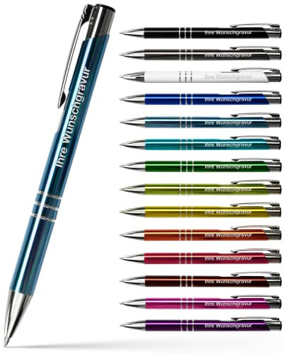 #teamludorf 25x Metall-Kugelschreiber mit Wunsch-Gravur - Personalisierte Kulis - Stift mit Namen - 14 Farben & 20 Schriftarten - 25 Stück - Skyblau