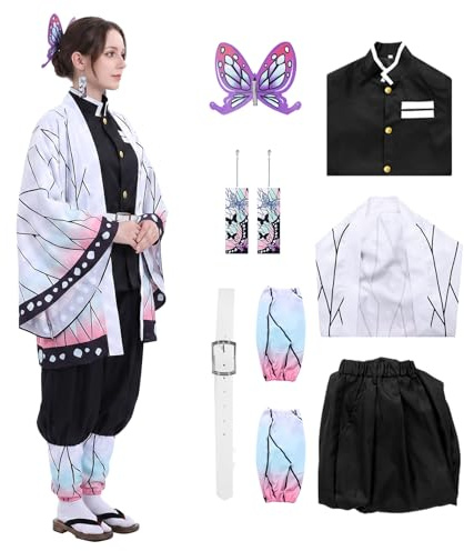 Alaiyaky Shinobu Cosplay Kostüm Komplettset für Kimono Cosplay Kochou Shinobu Halloween Outfit Anime Mantel Kostüm Erwachsene