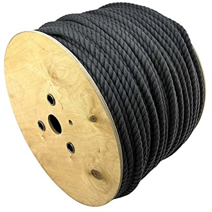 12mm Natural Slate Grey Cotton Rope x 95m On A Reel, 3 Strand Cord, Coloured Cotton - RopeServices UK