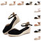 Hitmars Sandalias Mujer Verano Plataforma Alpargatas Cuñas Esparto Cerradas Planas Zapatos Tacón Medio Fiesta Tiras Vestir Punta Moda Negro 40 EU