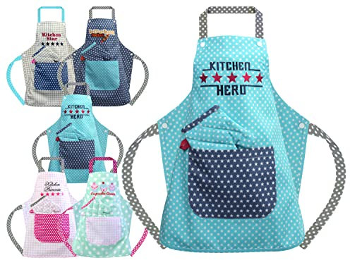 npluseins Emily´s Check Küchenschürze & Topfhandschuh für Kinder 468.550, 3-6 Jahre, Kitchen Hero