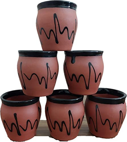 ADHAATA Ceramic Kulhar Kulhad Cups 6 Pc Glazed Traditional Indian Chai Tea Cups, Set of 6, camping mug, coffee mugs (4.2 oz) (T7 GLAZED) (125ml)