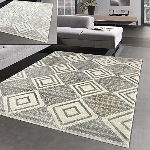 CARPETIA Marokkanischer Rauten Teppich für Flur & Wohnzimmer - Creme weiß Größe 160x230 cm