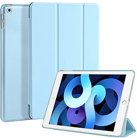 4UBonLife Funda para iPad 9,7 Pulgadas 6.ª/5.ª Generación 2018/2017, Cover Protectora Carcasa Rígida Delgada Ligera con Trasera Translúcido Cubierta para iPad 6/5, Auto Sueño/Estela, Azul Claro