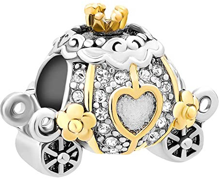 FGT Abalorio de carruaje de Cenicienta para pulseras, collares, compatible con pulseras Pandora, corazón de amor, flor dorada, cristal transparente, Zirconia cúbica, No es una piedra preciosa