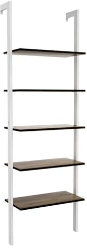 GYMAX Libreria Scaffale a Scala da Parete, Mensole a 5 Ripiani, Struttura in Metallo, Design Aperto, Portata di 150 kg, Arredo Soggiorno, Ufficio e Camera, Stile Moderno ed Elegante (2)