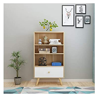 SHABOZ Biblioteca Estantería de Madera con 4 Patas y 1 Cajón Estantería de Piso Estantería de Exhibición Independiente Estante de Almacenamiento para Oficina en casa (Color : Natural, Size : 80cm)