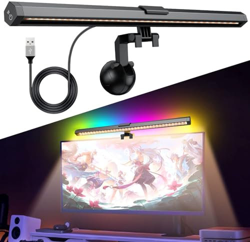 COLORLAM Glare-Free Computer Light with 3 Modes 15Colors RGB Backlight LED Monitor Lamp Dimmable Screen Light USB Powered