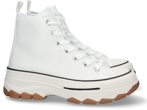 shoes&blues.es 72931-Zapatilla Abotinada de Plataforma para Mujer, Comoda, Estilo Bamba, Material de Lona, y Cierre de Cordones. Talla 37 Blanco