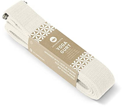 Lotuscrafts® Yogagurt 2,5 m, Yoga Band zum Dehnen aus 100% Bio-Baumwolle, Yogagurte für Anfänger und Fortgeschrittene, Yoga Gurt mit Verschluss aus Metall, Yogaband, Yoga Strap