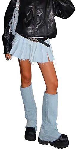 Damen Jeans Rock Netter Mini Denim Rock Plissee A-Linie Rock 90er Jahre Hoch tailliert Dehnbaren Skater Mini Rock mit Shorts Swing Röcke Sommerrock Kurz Röcke Skirts Beiläufig Faltenrock (a-Blue, S)