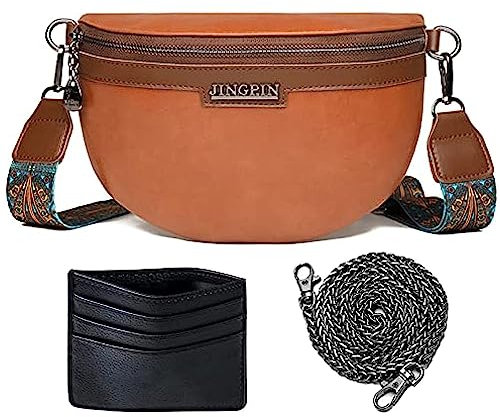 HAWILL Damen Bauchtasche Kleine Crossbody Bag Damen Breiter Gurt Leder Hüfttaschen Mode Sportlich Umhängetasche Moderne Taschen mit Abnehmbar Schultergurt, Schwarz Kreditkartenpaket Senden (Braun)