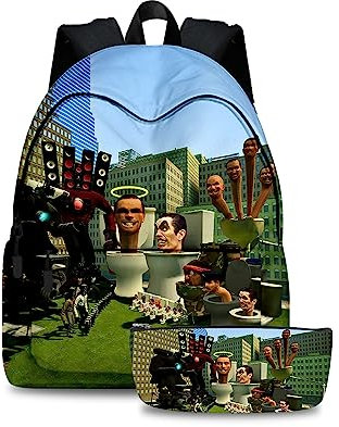 Xinchangda Game Toilet Backpack 2pcs Set Children's Backpack Speakerman Students Schoolbag Titan TV Man Stationery Storage School Bag