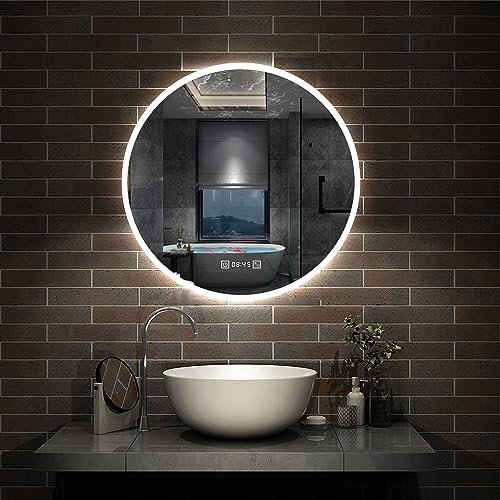 Aica Sanitär Badezimmerspiegel Rund 80cm mit Uhr 3 Lichfarbe dimmbar Memory Wand/Touchschalter Anti-Beschlag Bad Spiegel Rund Explosions-schutzfolie IP44 energiesrarend