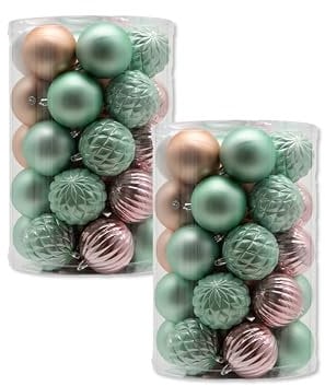 Kunststoff Weihnachtskugel rosa/Mint 2 Sets - 68 Stück Ø 8cm Deko Kugel Christbaumschmuck Mix Glitzer Matt Gemustert Glänzend