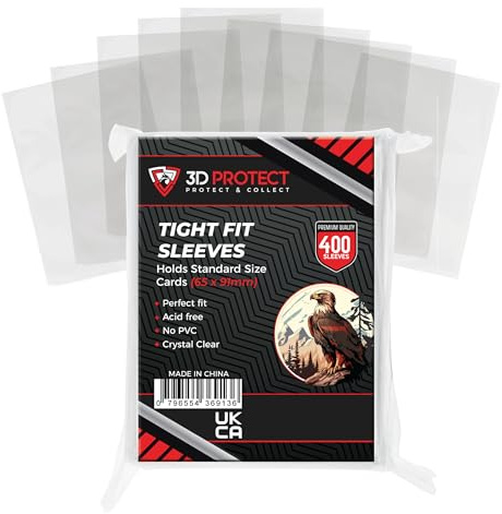 3D-Protect Perfect Fit Sleeves 400Pcs Set – Ultra-Thick, Tight Fit Card Sleeves Compatible with Various Trading and Sports Cards – No Acid, No PVC, Transparent Design