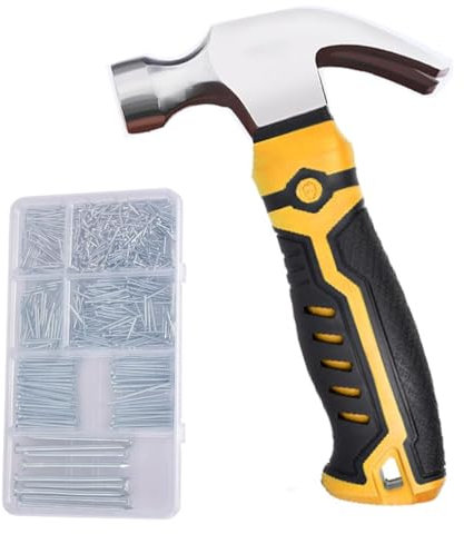 750pcs Nails Assortment Kit and 8oz Claw Hammer, Hammer With Hardware Nails Set for Home, DIY, Camping, Tent Stakes
