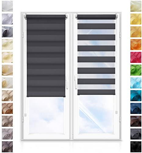 Concept Crystal Klemmfix Double Roller Blind WITHOUT drilling – Customised size – Roller Blind Day and Night - Roller Blinds for Windows and Doors (Width from 30 cm to 89 cm)