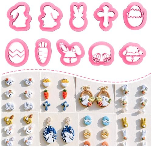 KEOKER Oster-Modelliermassen-Ausstecher, 10 Formen, Ostereier-Tonschneider, kleine Oster-Ton-Ausstechformen für Polymer-Ton-Schmuck (A)