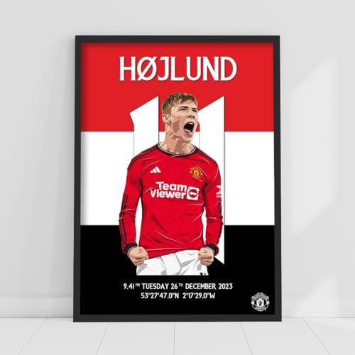 Themed Manchester United FC Druck – Hojlund Goal Celebration Player Poster Fußball Wandkunst (42 cm x 59,4 cm – A2)