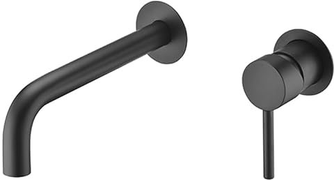 VALAZ Rubinetto Bagno Lavabo a Muro Nero Opaco | Miscelatore Lavabo Bagno Acqua Fredda e Calda, Risparmio Acqua | Installazione Facile | Ottone, Inossidabile, Elegante, Becco 21cm, Serie Deva