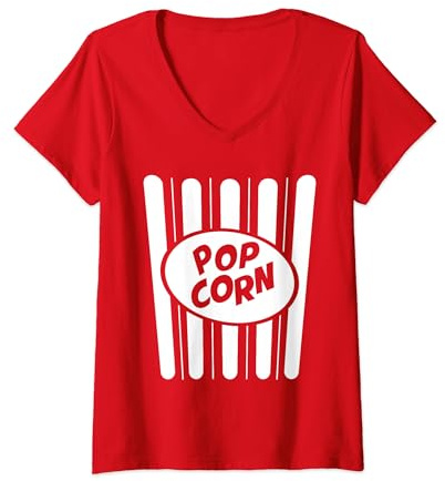 Damen Halloween-Kostüm Popcorn T-Shirt mit V-Ausschnitt