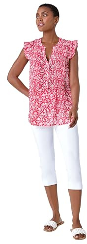 Roman Sleeveless Shirt for Women UK Ladies Blouse Top Button Through Summer Smart Casual Work Cocktail Party Office Holiday Special Occassion Evening Going Out - Pink & Ivory - Size 10