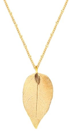 GAUEIOUR Real Leaf Necklace for Woman,Gold Alloy Dainty Autumn Long Chain Charm Pendant Necklaces Adjustable Accessories Jewelry