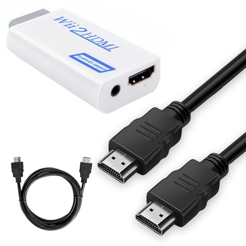 talNite Adaptador Wii a HDMI 1080P/720p, convertidor HDMI Wii con cable HDMI de 3 pies y conector de salida de audio y vídeo de 3.5 mm, compatible con todos los modos de pantalla Wii, Plug and Play