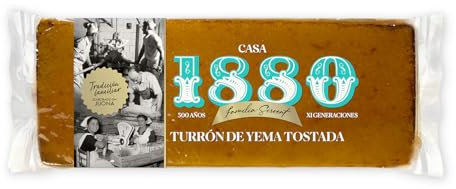 1880 - Turrón de Yema Tostada Rilsan 300g, Tableta con Almendras Seleccionadas y Miel, Textura Cremosa, Calidad Suprema, Turrón clásico, Artesanal, Receta Tradicional,Regalo Navideño