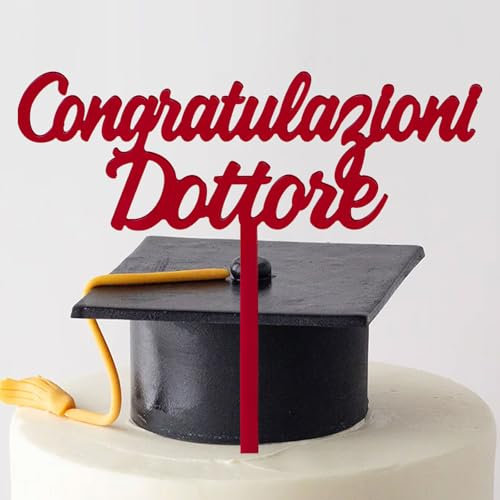 Cake Topper Laurea Topper Torta Scritta Congratulazioni Dottoressa Dottore, Decorazioni Torta Cupcake Laurea in Acrilico Gadget Laurea Addobbi (Dottore-Rosso)