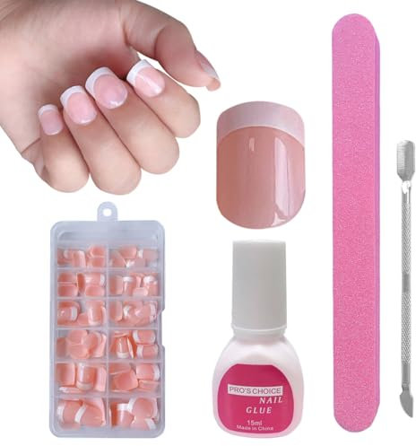 ZAHRVIA Kit De Faux Ongles, Faux Ongles Carrés, 120Pcs French Tip Faux Ongles Avec Colle Manucure (Deep Arc Short Round)
