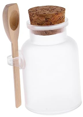 HONMEET 3pièces Bouteilles De Stockage De Sels De Bain Abs Sablé De Blanc Avec Couvercle Liège Et Cuillère Bois Pour Épices Et Cosmétiques