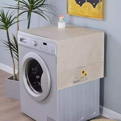 Kongdson Wasserdichte Waschmaschinen-Abdeckung für die obere Oberfläche, Waschtrockner-Schutzabdeckung für Frontlader, mit Aufbewahrungstaschen (53 x 135 cm, Beige-B)