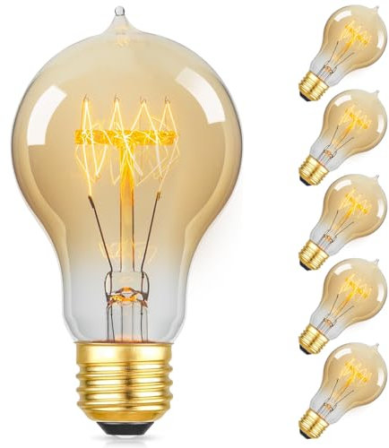 Vintage Edison Light Bulbs, Dimmable Screw Edison Decorative Light Bulbs, A60 Bulbs Retro Filament Lamp Warm Light 40w E27 220V 6Pack