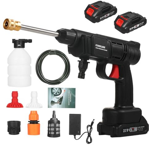 Idropulitrice Portatile,350 PSI Idropulitrice Pulitore Portatile Senza Fili con Tubo da 5m,IIdropulitrice Portatile con 2 Batterie, Lunga Durata, per Irrigazione, Pulizia, Automobili, Paviment