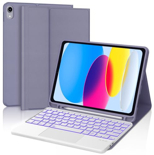 Custodia con Tastiera per iPad 10a Generazione 10,9 2022/iPad 11a Generazione A16 11 2025, Retroilluminazione a 7 Colori Bluetooth Magnetica Tastiera con Trackpad, Italiana QWERTY, Viola