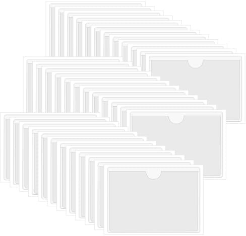 Etikettenhalter Selbstklebend 48 Stück, 6x10cm Etikettenhalter Transparent Visitenkartentaschen Selbstklebend Visitenkartenhüllen Etiketten Selbstklebend Beschriftungsfenster für Zuhause Büro Schule
