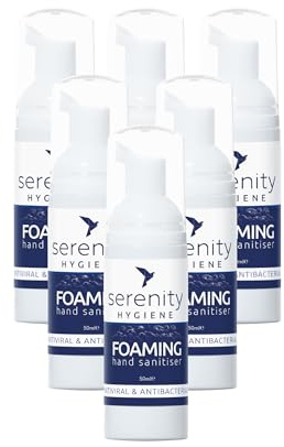 Serenity Hygiene Alcohol Free Foaming Hand Sanitiser 50ml - Unscented Antibacterial Antiviral Foam - Hospital Grade, Kills MRSA C.Diff Norovirus, Skin Friendly Pack of 6
