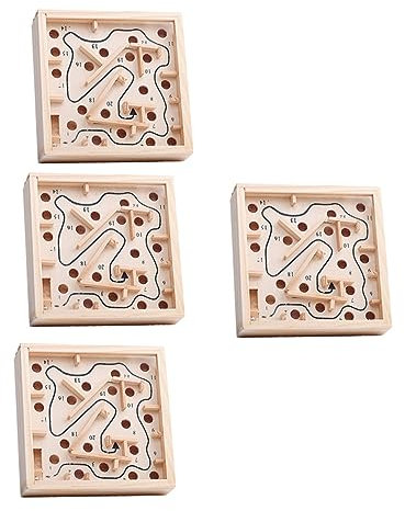 ifundom 4stücke Holz Labyrinth Puzzle Spielzeug Mit Rollenden Perlen Für Junge Mädchen Aus Gefertigt Stabil Und Langlebig