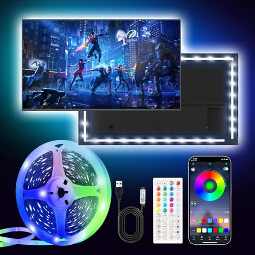 Liwqolx Tira LED TV 5M, Luces Led TV RGB Luces Habitación, 30 LED/Metro con Aplicación y Control Remoto para Retroiluminación de TV de 65-75 Pulgadas, Cine en Casa, Cocina, Sala de Estar