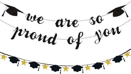 2 Stück Graduation Deko Girlande,Bachelor deko,Abschluss Deko Wir sind stolz auf Dich Girlande Banner,Papier Gratulation Hängende Dekoration für Abitur, Bachelor und Master Abschlussfeiern